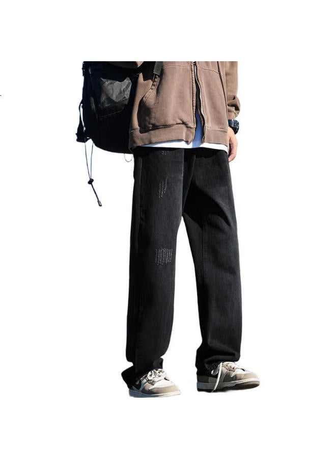 Swamp Area Retro Washed Men'S Jeans Spring Summer Loose High Street Straight Tube Casual Trousers K006 Black M - Image 1