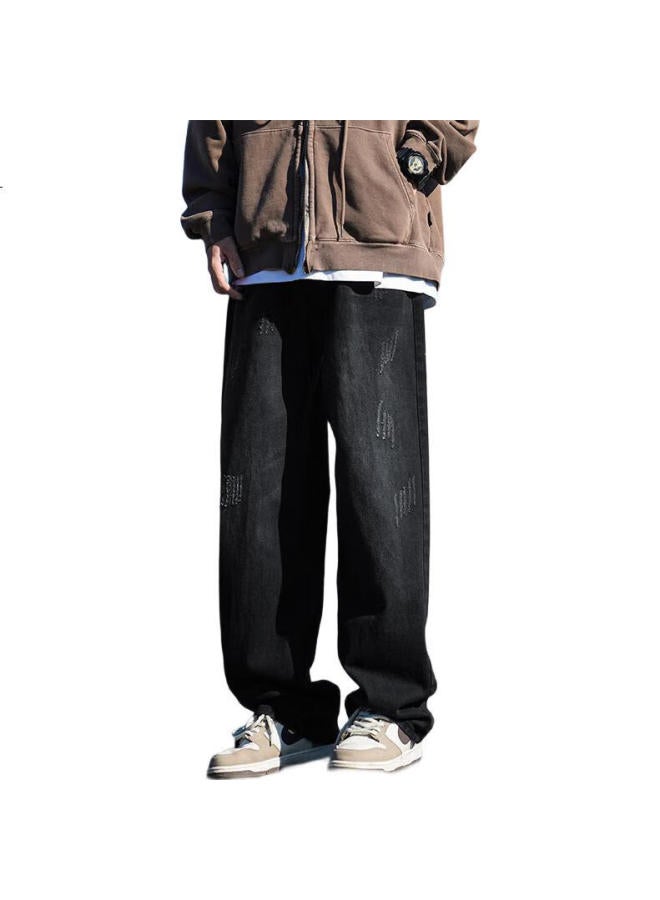 Swamp Area Retro Washed Men'S Jeans Spring Summer Loose High Street Straight Tube Casual Trousers K006 Black M - Image 2