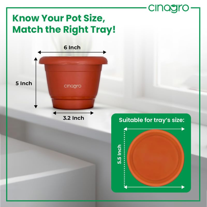 CINAGRO Plastic Round Pot, 6 inch - Pack of 3, Fits 5.5 inch Bottom Tray, Gamla Pot, UV Protected Planter, Heavy-Duty, Durable Plant Container, Gamla for Indoor Home Decor & Outdoor Garden - Image 4