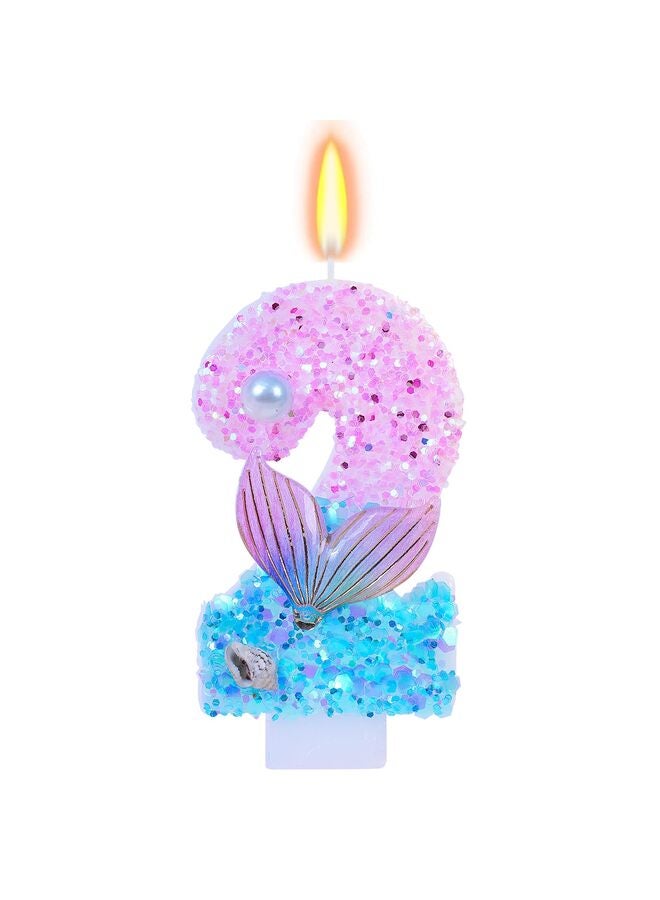 يُسلِّم شموع عيد ميلاد بطابع حورية البحر، لوازم حفلات أعياد الميلاد اللامعة للفتيات، ديكورات حفلات الذكرى السنوية (بطابع حورية البحر، رقم 2) - Image 1