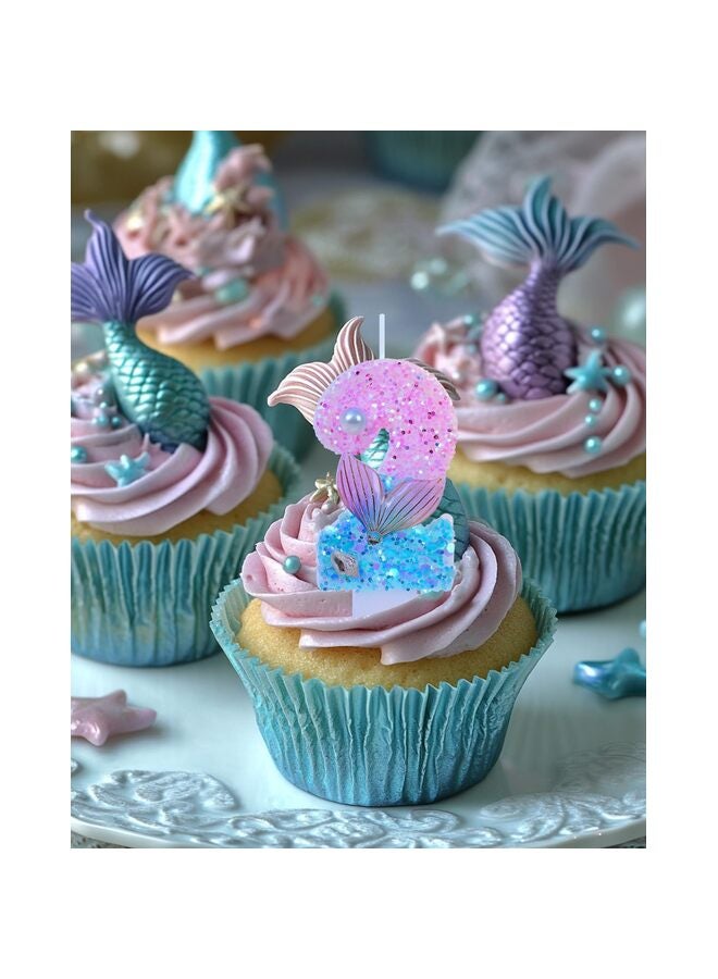 يُسلِّم شموع عيد ميلاد بطابع حورية البحر، لوازم حفلات أعياد الميلاد اللامعة للفتيات، ديكورات حفلات الذكرى السنوية (بطابع حورية البحر، رقم 2) - Image 2