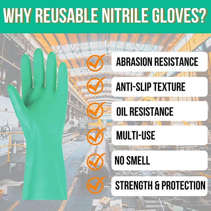 Satishve 15 Inch Long Reusable Chemical Acid Resistant Nitrile Hand Gloves - Gardening and Cleaning Gloves - Dish Washing Gloves, 1 Pair - Image 4