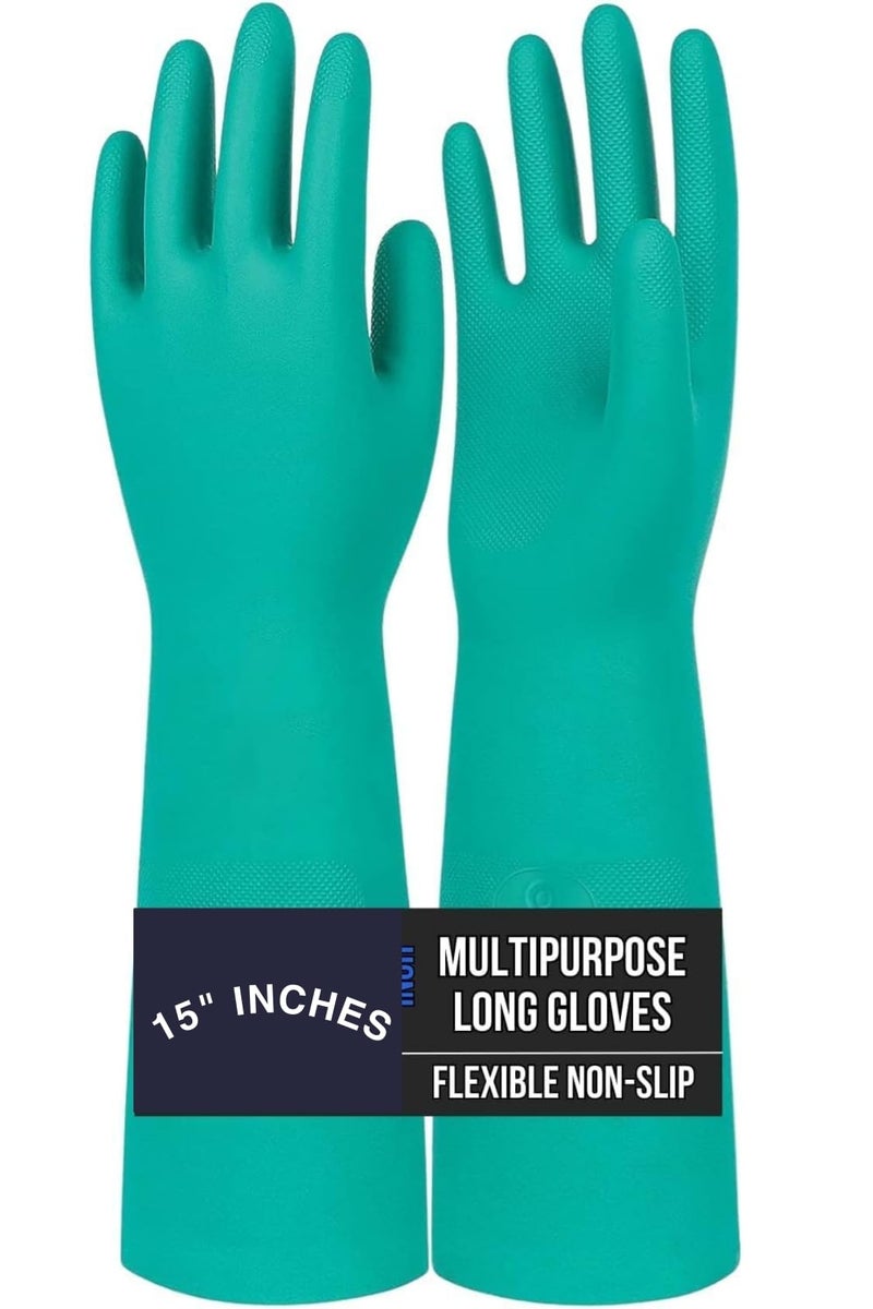 Satishve 15 Inch Long Reusable Chemical Acid Resistant Nitrile Hand Gloves - Gardening and Cleaning Gloves - Dish Washing Gloves, 1 Pair - Image 1