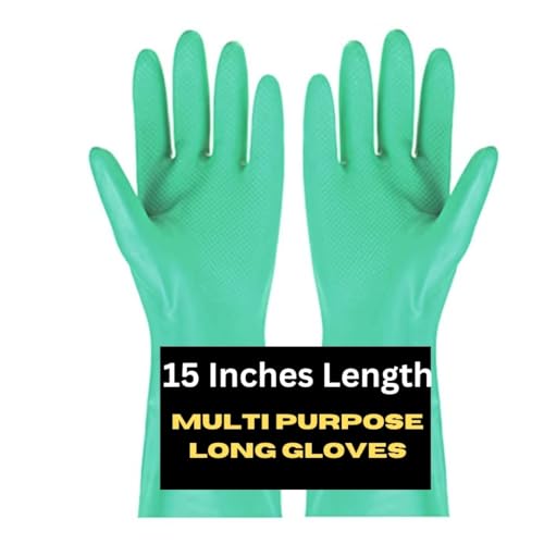 Satishve 15 Inch Long Reusable Chemical Acid Resistant Nitrile Hand Gloves - Gardening and Cleaning Gloves - Dish Washing Gloves, 1 Pair - Image 2