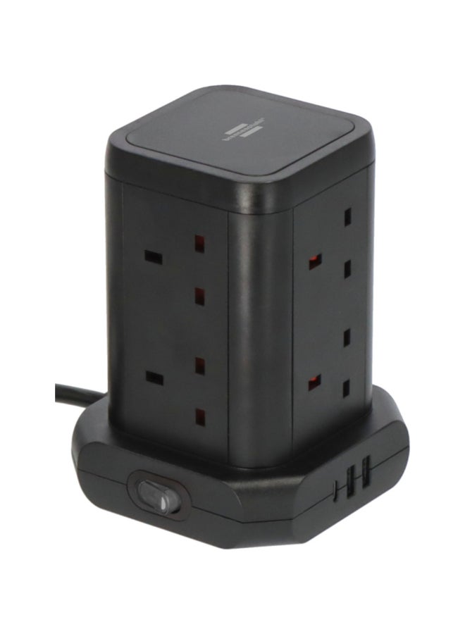 Brennenstuhl 8-Way Tower Socket Extension with Safety Fuse Button Black 2 m 1153563000 - Image 1