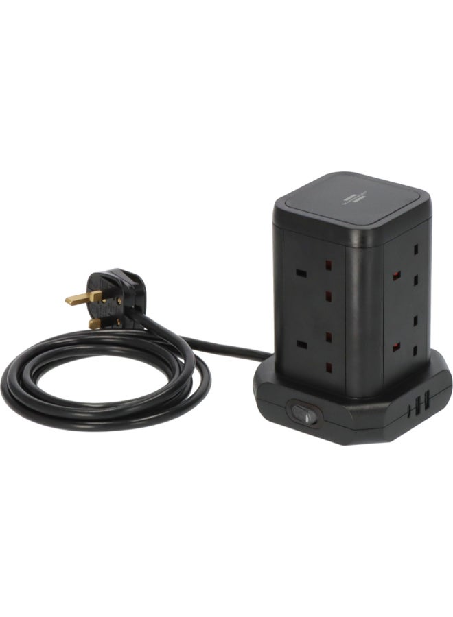 Brennenstuhl 8-Way Tower Socket Extension with Safety Fuse Button Black 2 m 1153563000 - Image 2