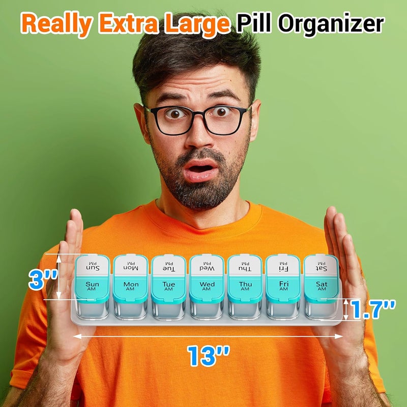 Daviky Large Weekly Pill Organizer 2 Times a Day for Vitamin, Medicine, Supplement | extra large capacity; large size; good quality; detachability; durability; easy to open and close; easy to use; practical - Image 2