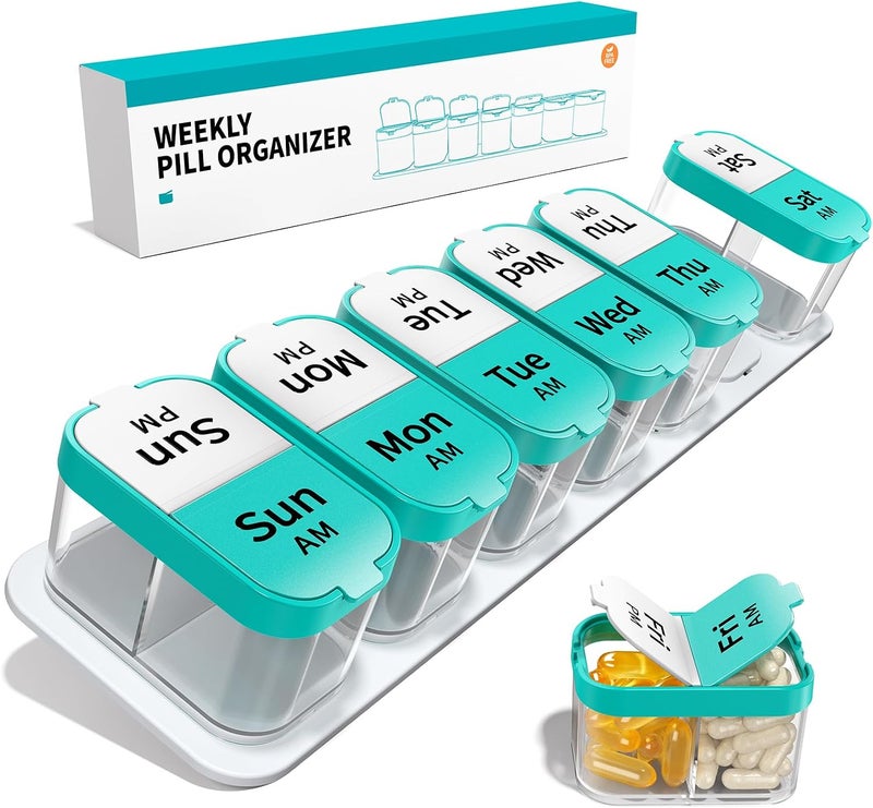 Daviky Large Weekly Pill Organizer 2 Times a Day for Vitamin, Medicine, Supplement | extra large capacity; large size; good quality; detachability; durability; easy to open and close; easy to use; practical - Image 1
