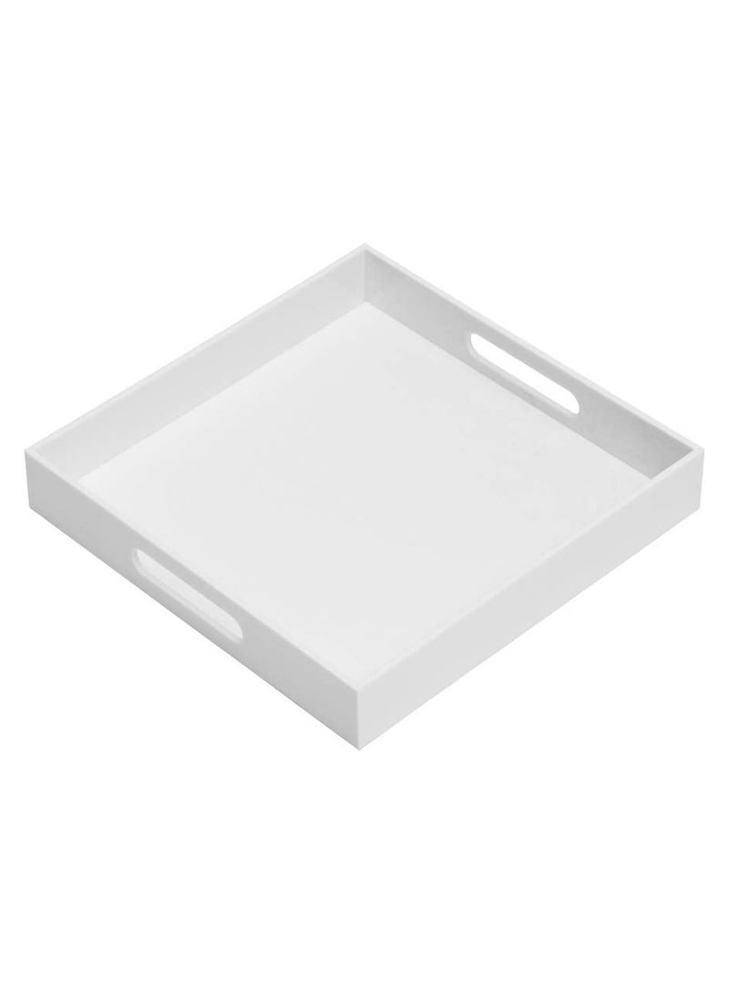 TPGP Glossy White Sturdy Acrylic Serving Tray with Handles-12x12Inch-Serving Coffee,Appetizer,Breakfast,Butler-Kitchen Countertop Tray-Cosmetics Organizer-Vanity Table Tray-Ottoman Tray-Decorative Tray - Image 1