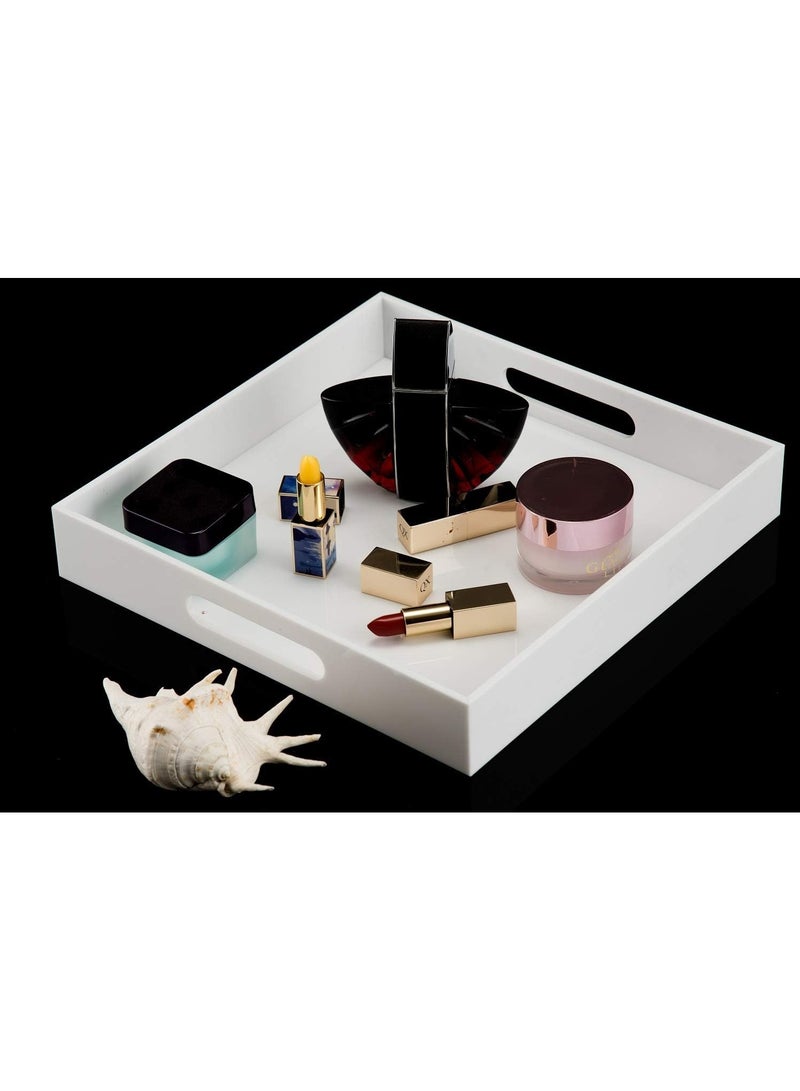 TPGP Glossy White Sturdy Acrylic Serving Tray with Handles-12x12Inch-Serving Coffee,Appetizer,Breakfast,Butler-Kitchen Countertop Tray-Cosmetics Organizer-Vanity Table Tray-Ottoman Tray-Decorative Tray - Image 4