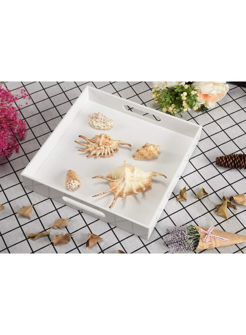 TPGP Glossy White Sturdy Acrylic Serving Tray with Handles-12x12Inch-Serving Coffee,Appetizer,Breakfast,Butler-Kitchen Countertop Tray-Cosmetics Organizer-Vanity Table Tray-Ottoman Tray-Decorative Tray - Image 5