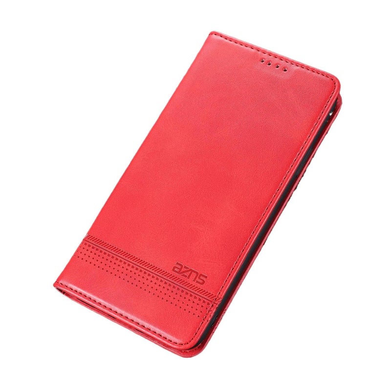 غطاء واقي بسيليكون باللون أحمر من السيليكون لـ Samsung Galaxy A22 مع غطاء جلدي قابل للطي وتغطية كاملة مع مقاوم للصدمات مع حماية من السقوط للرحلات اليومية لترتيب الأغراض - Image 1