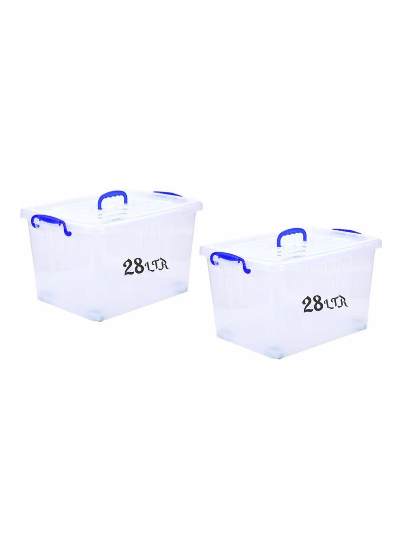 Selecto Besto Plastic Storage Box With Lid 28 LTR Semi Clear 2 Pcs Set with wheels | For Clothes, Toys, Books, Snacks, Shoes and Grocery Storage Box. (28 LTR) - Image 1