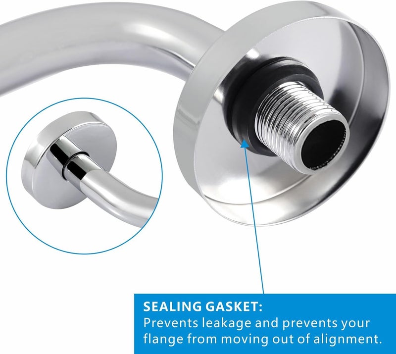 Voolan Shower Arm with Flange and Teflon Tape, Extension Shower Head Arm for Bathroom Fixed Shower Head, Solid Stainless Steel, Wall Mounted (6 Inch, Chrome) - Image 2