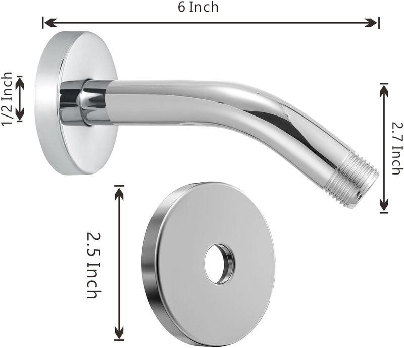 Voolan Shower Arm with Flange and Teflon Tape, Extension Shower Head Arm for Bathroom Fixed Shower Head, Solid Stainless Steel, Wall Mounted (6 Inch, Chrome) - Image 4