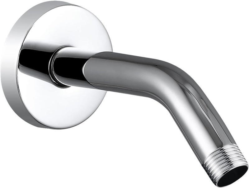 Voolan Shower Arm with Flange and Teflon Tape, Extension Shower Head Arm for Bathroom Fixed Shower Head, Solid Stainless Steel, Wall Mounted (6 Inch, Chrome) - Image 1
