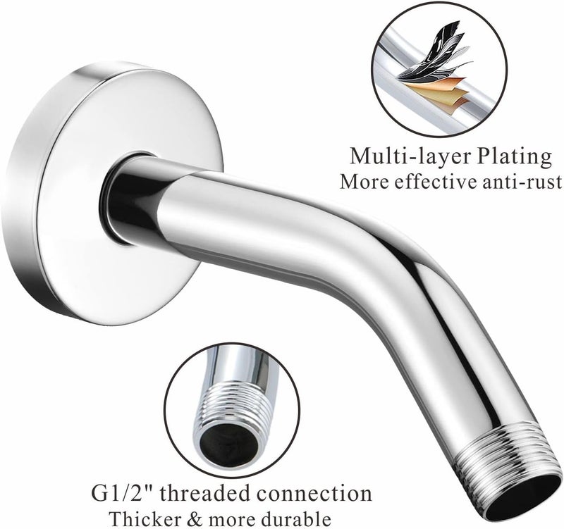Voolan Shower Arm with Flange and Teflon Tape, Extension Shower Head Arm for Bathroom Fixed Shower Head, Solid Stainless Steel, Wall Mounted (6 Inch, Chrome) - Image 3
