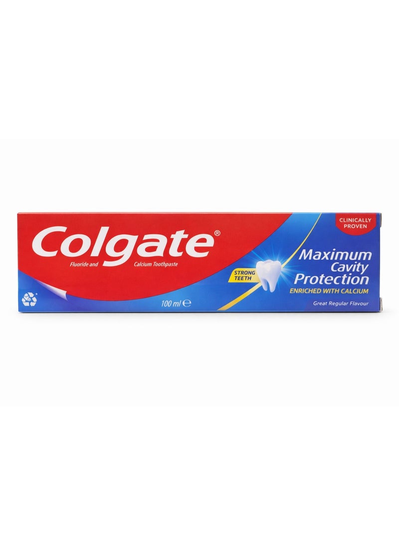 Colgate Fluoride And Calcium Toothpaste, Maximum Cavity Protection In Great Regular Flavor- 100ml