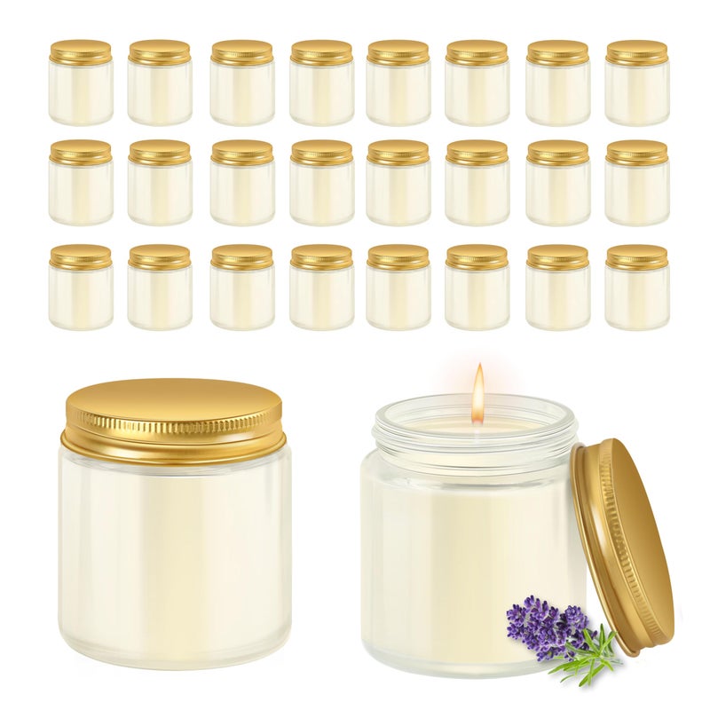 ACITHGL 24 Pcs 4oz Mini Mason Jar Candles Small Lavender Scented Candles Bulk Aromatherapy Ideal Souvenir Favors for Wedding Birthday Party (Gold, 24) - Image 1