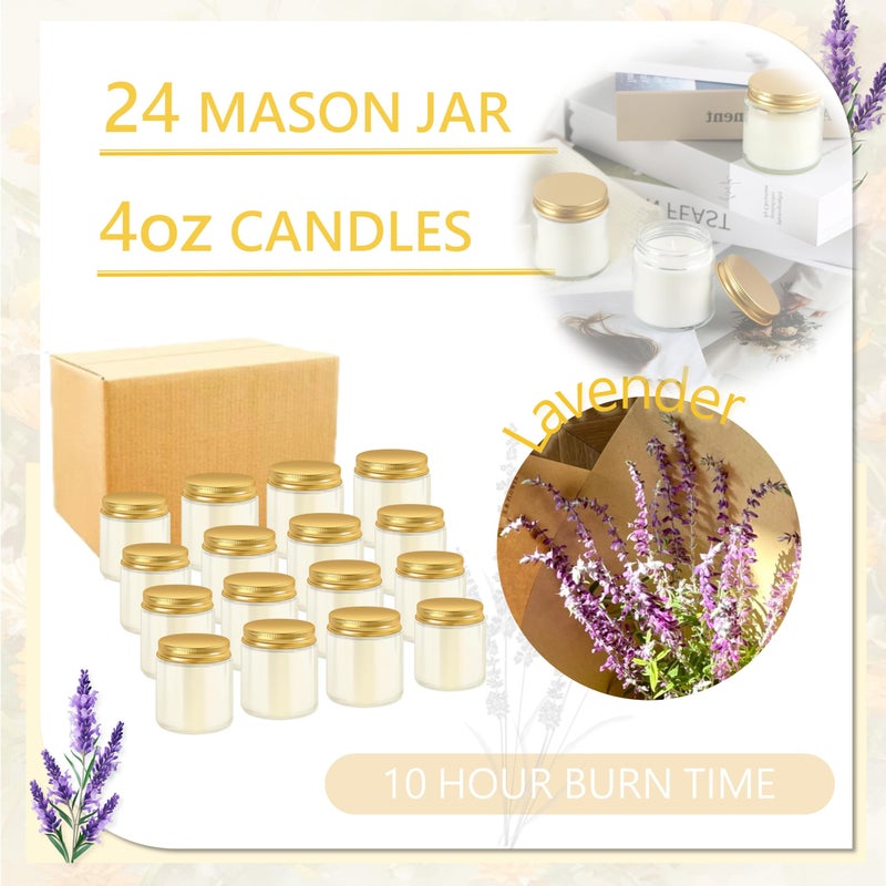 ACITHGL 24 Pcs 4oz Mini Mason Jar Candles Small Lavender Scented Candles Bulk Aromatherapy Ideal Souvenir Favors for Wedding Birthday Party (Gold, 24) - Image 3