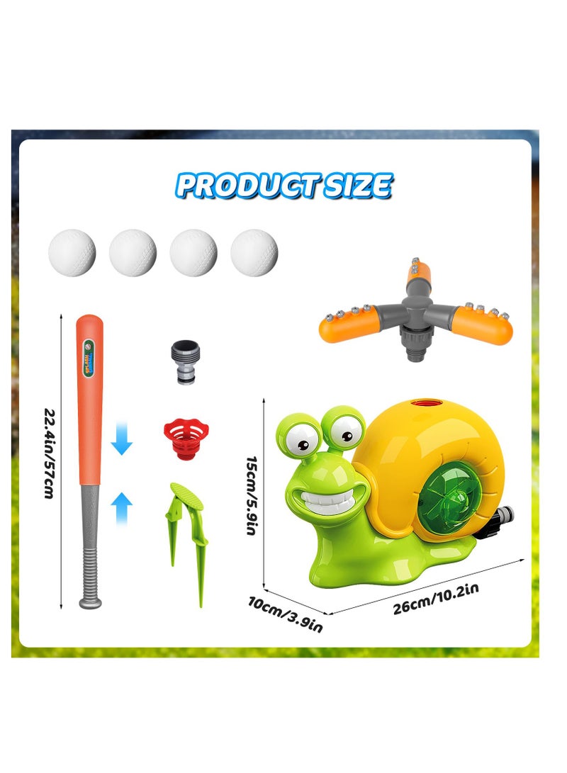 Excefore Water Sprinkler Baseball Toy for Kids Outdoor Play, 2 in 1 Snail Summer Water Game with 2 Sprinkler Heads, 360° Rotating Spray Water Toys for Kids Ages 4-8, Summer Backyard Lawn Pool Party - Image 5