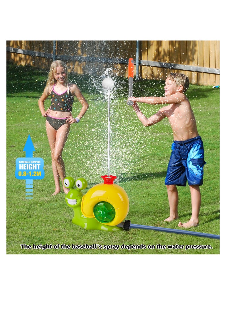 Excefore Water Sprinkler Baseball Toy for Kids Outdoor Play, 2 in 1 Snail Summer Water Game with 2 Sprinkler Heads, 360° Rotating Spray Water Toys for Kids Ages 4-8, Summer Backyard Lawn Pool Party - Image 3