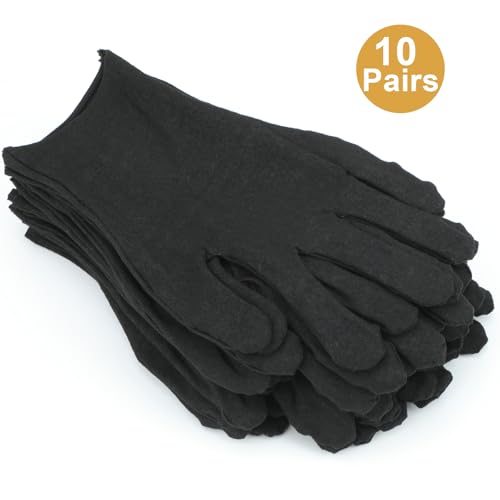 Senkary 10 Pairs Black Cotton Gloves for Men Women, Cloth Work Gloves Liners for Art Handling, Photography, Photo, Coin Jewelry Inspection, Archival, Dry Hands Sleeping, Eczema - Image 4