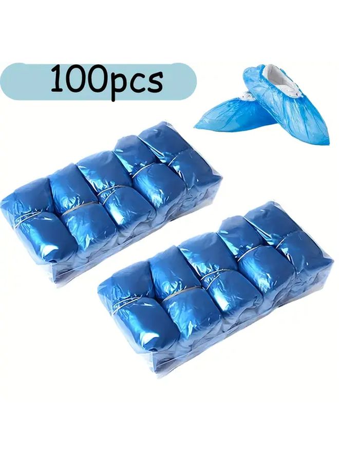 100pcs Thickened PE Shoe Covers Elastic Opening Fits All Shoes Clean Home Entry - Image 1