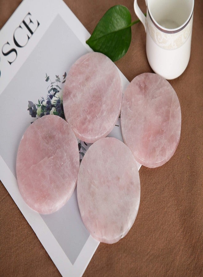 JIC Gem Natural Sliced Rose Quartz Crystal Coasters for Drinks Set of 4 Pink Healing Gemstone Geode Decor Slices with Rubber Bumper Gifts(8-10 cm) - Image 1