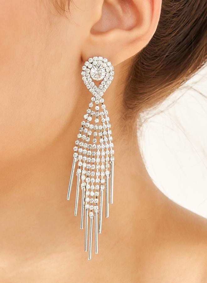 Styli Rhinestone Embellished Tassel Drop Earrings  - Image 2