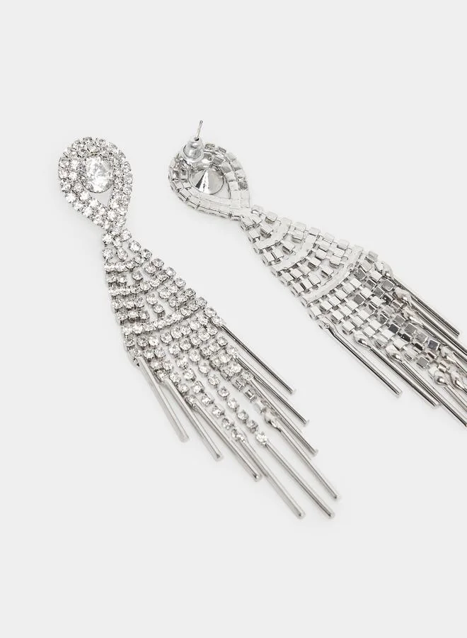Styli Rhinestone Embellished Tassel Drop Earrings