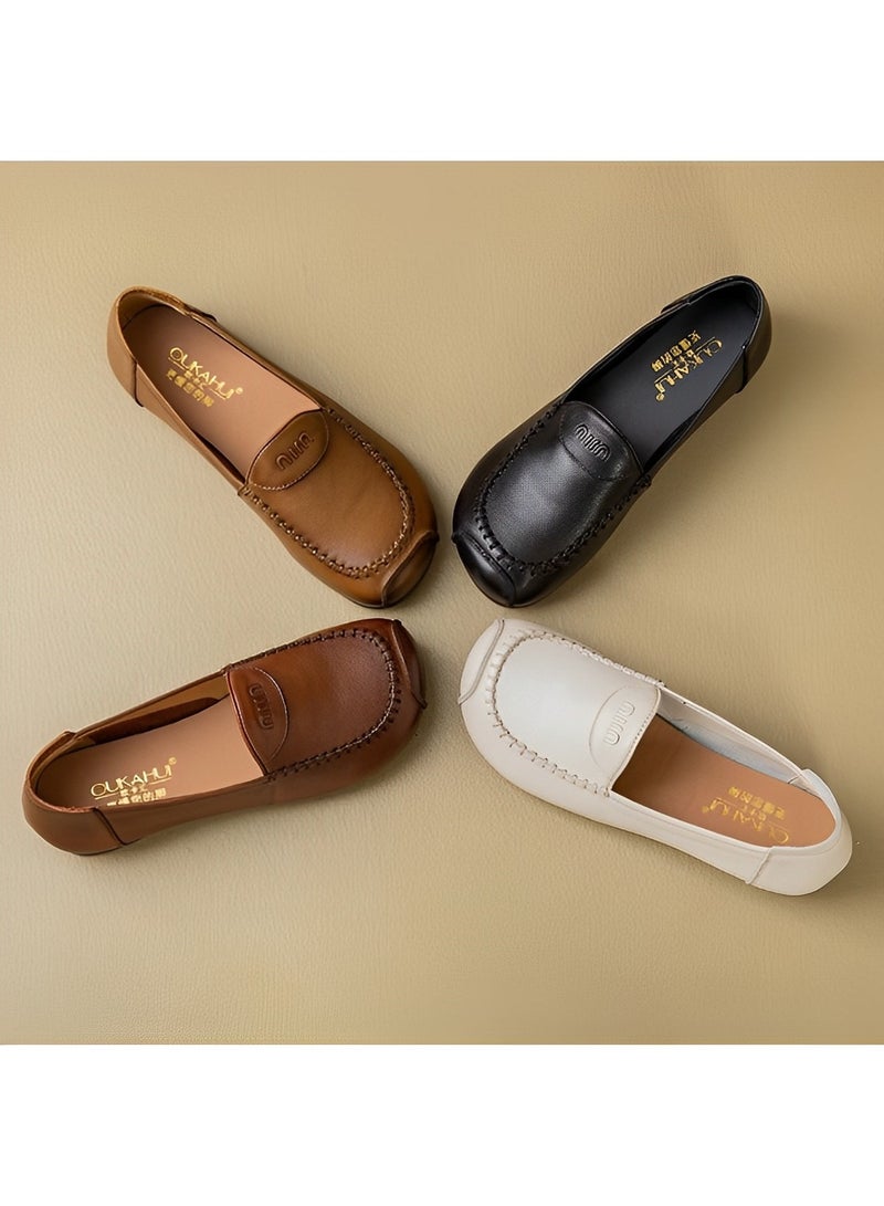 REOCLE Women’s Flat Shoes Dress PU Leather Slip on Shoes with Round Toe & Comfortable Lining & Hand Stitching - Image 4