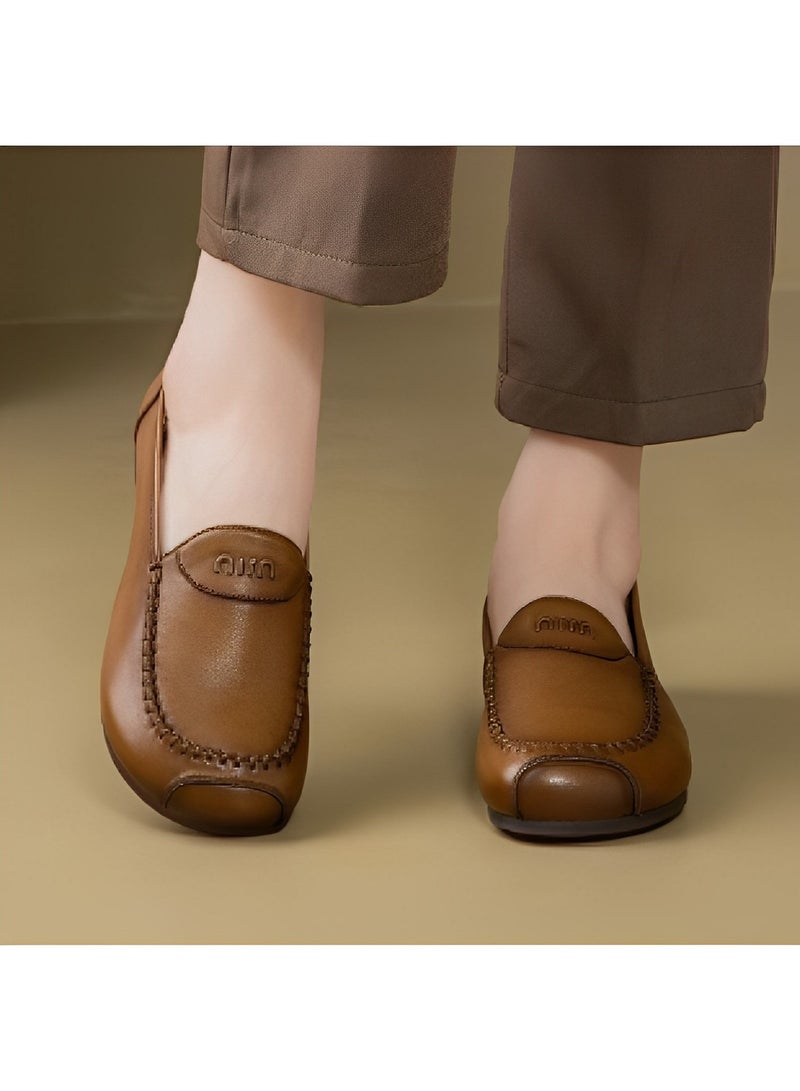 REOCLE Women’s Flat Shoes Dress PU Leather Slip on Shoes with Round Toe & Comfortable Lining & Hand Stitching - Image 2