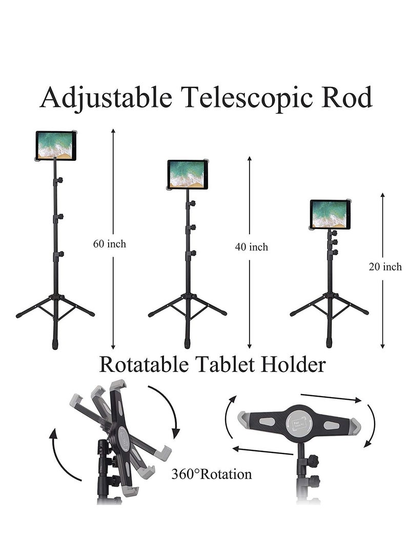 ELTRAZONE IPad and Mobile Phone Tripod Stand,Height Adjustable 20 to 60 Inch with 360 Degree Rotating Tablet Holder for iPad Air,iPad Pro and More 9.5 to 14.5 Inch Tablets - Image 4