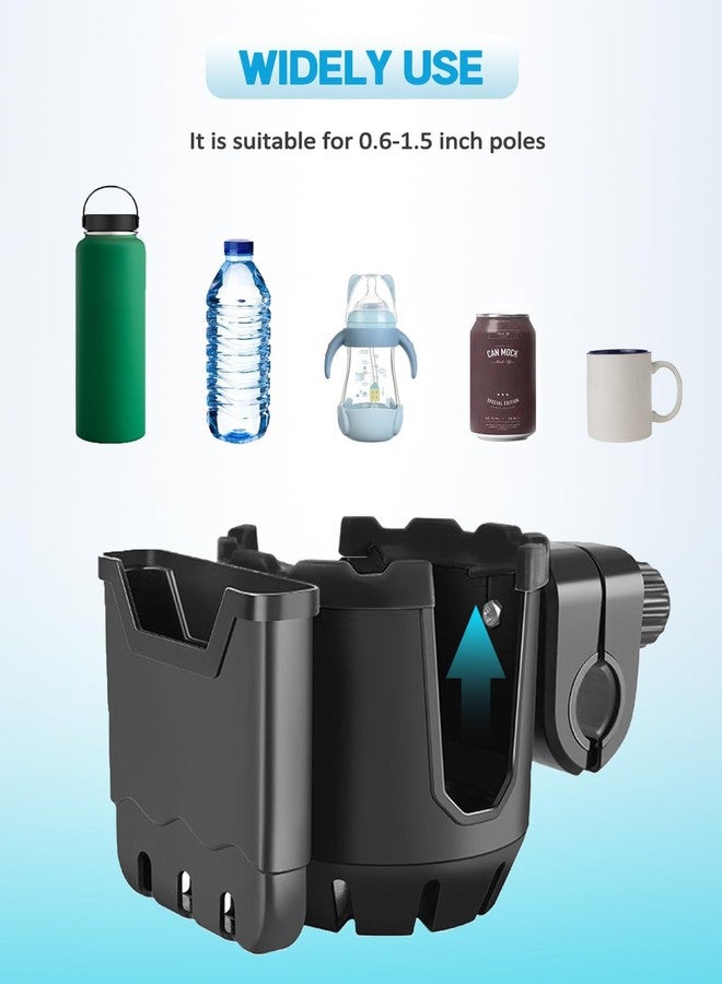 Xislet Wheelchair Cup Holder for Walker, 2-in-1 Walker Drinks Holder with Phone Holder for Rollator, Scooter, Bike, Mobility, Camper, Stroller, Holds Stanley, Yeti, Owala and More, Black - Image 2