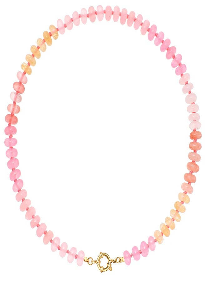LALAPPLE Colorful Beaded Gemstone Necklace for Women, Boho Rainbow Bead Choker with Natural Stone Crystal Beads, Handmade Summer Beach Necklace Jewelry, 17.5 inches, Stone, natural stone - Image 1