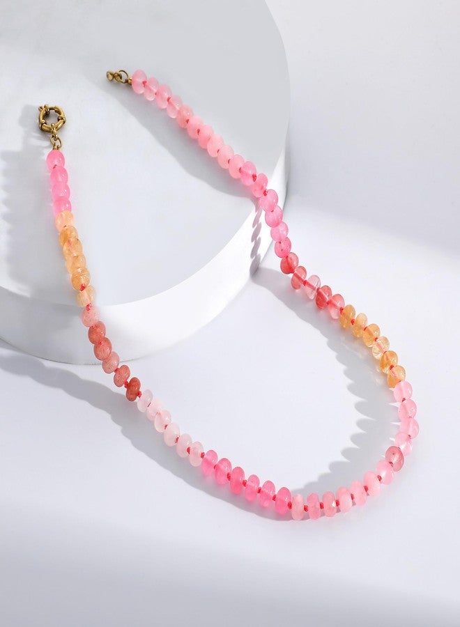 LALAPPLE Colorful Beaded Gemstone Necklace for Women, Boho Rainbow Bead Choker with Natural Stone Crystal Beads, Handmade Summer Beach Necklace Jewelry, 17.5 inches, Stone, natural stone - Image 4