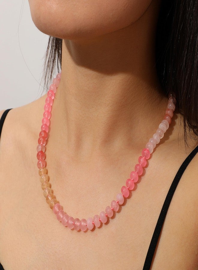 LALAPPLE Colorful Beaded Gemstone Necklace for Women, Boho Rainbow Bead Choker with Natural Stone Crystal Beads, Handmade Summer Beach Necklace Jewelry, 17.5 inches, Stone, natural stone - Image 2