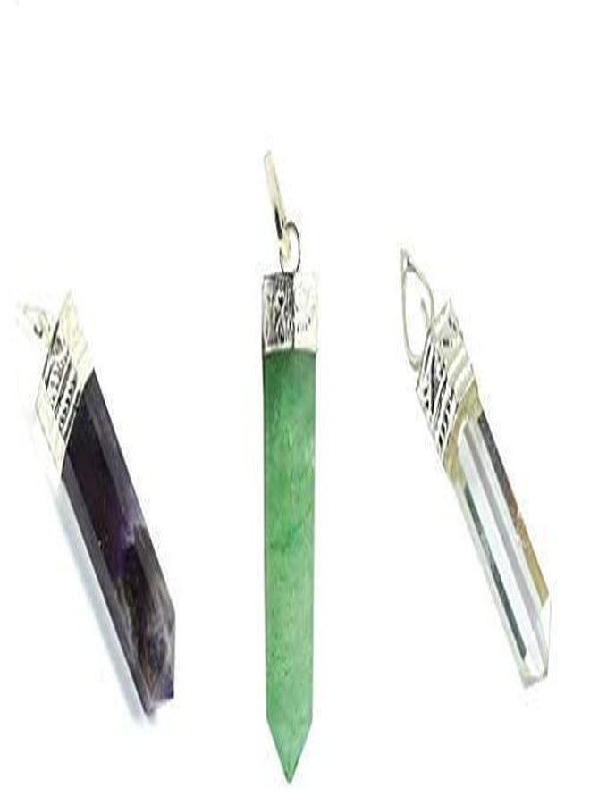 SoilMade Set of Green, White and Amethyst Pencil Pendant, Round Shape, Stone Made, Size Aprox 3cm and 50g, Pack of 3 Pencil Pendant with Black Thread in Box