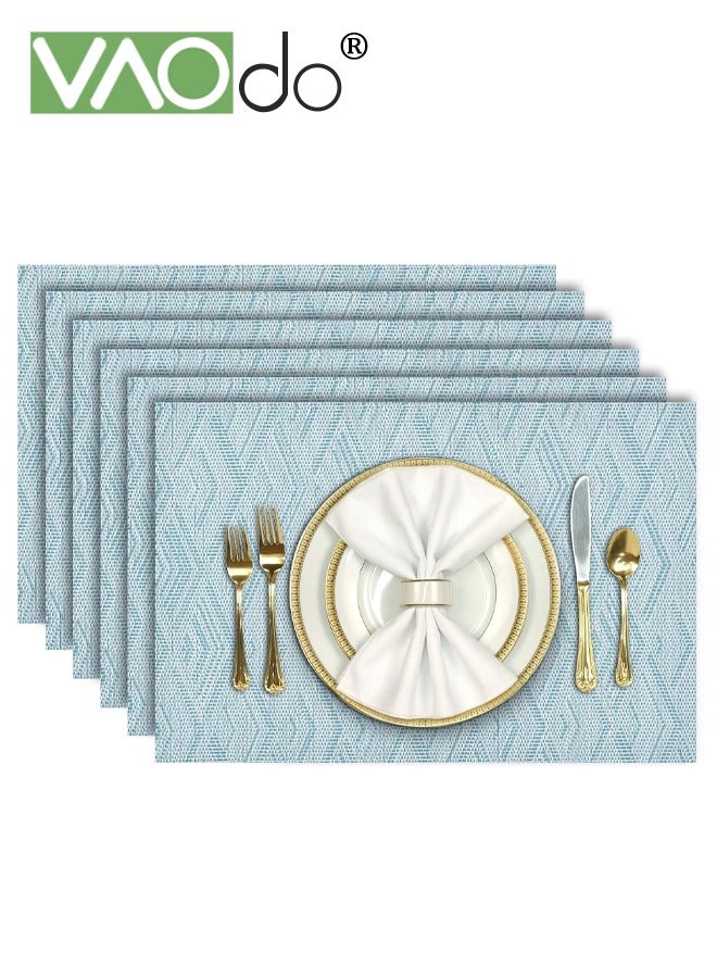 فاو دو مجموعة من 6 قطع من مفارش المائدة، مفارش طاولة متينة ومقاومة للحرارة والماء، مفارش طعام من البلاستيك المنسوج، قابلة للغسل في الغسالة، للمنزل والمطعم والمقهى، باللون الأزرق - Image 1