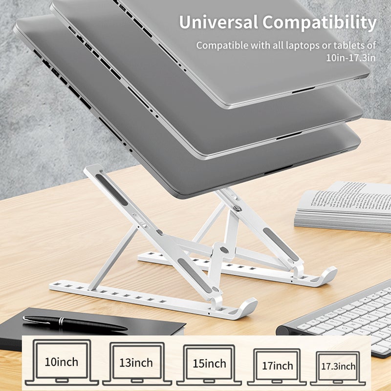 Ergonomic Laptop Stand: 10-Level Adjustable Height 50-155mm White - Anti-Skid Silicone Mat Hollow Cooling Design Portable Stand for Home Office Remote Workers - Image 3