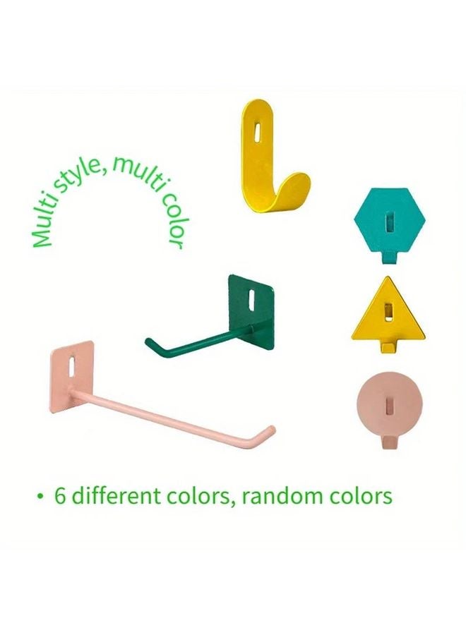 6 قطع ملونة من خطافات اللوحة المعدنية بدون حفر، حائطية، منظّم توفير للمساحة - Image 1