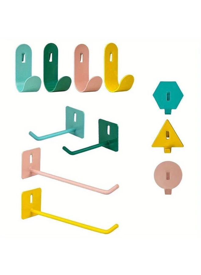 6 قطع ملونة من خطافات اللوحة المعدنية بدون حفر، حائطية، منظّم توفير للمساحة - Image 4