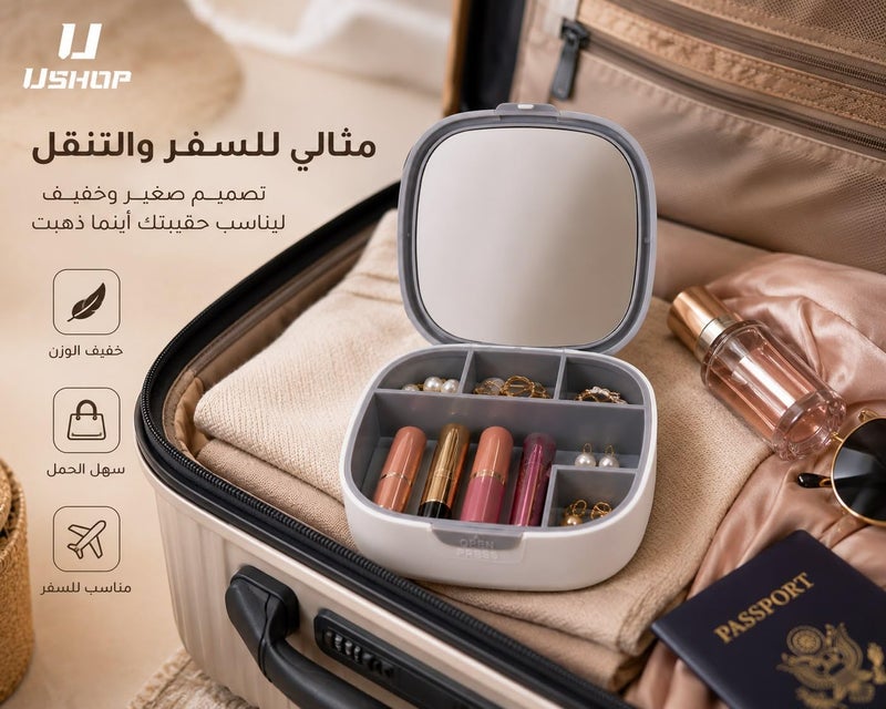 UShop U SHOP | Makeup Organizer & Accessories with Mirror & Lid, Multi-Compartment Storage Box for Jewelry, Cosmetics, Travel & Daily Use, White - Image 3