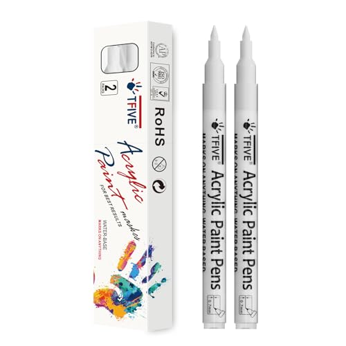 TFIVE White Paint Marker Paint Pens - 2 Pack Acrylic Permanent Marker, 0.7mm Extra Fine Tip Paint Pen for Art Projects, Drawing, Rock Painting, Ceramic, Glass, Wood, Plastic, Metal, Canvas DIY Crafts - Image 1