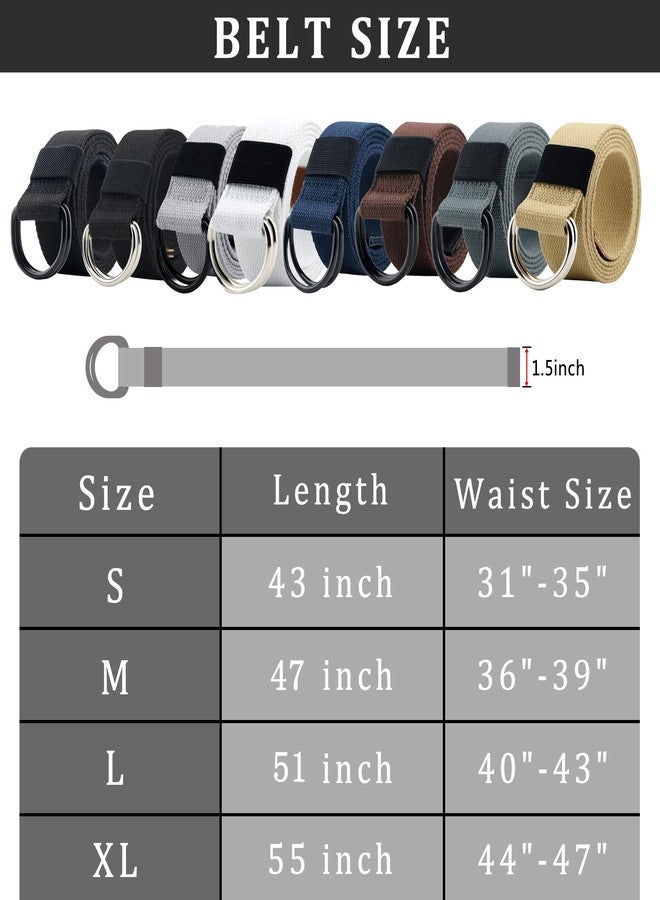 macoking 2 Pack Cloth Canvas Belts for Men with Double D Ring Buckle, Black B&Coffee, 51in long for waist 40"-43" - Image 3