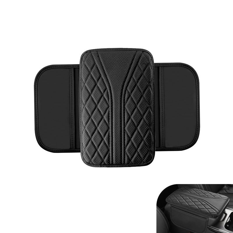 Hugwits Car Center Console Cover Breathable Fiber Leather Car Armrest Cover with 2 Storage Bags Universal Vehicle Center Console Pad Universal for SUV Sedan Truck Black - Image 3