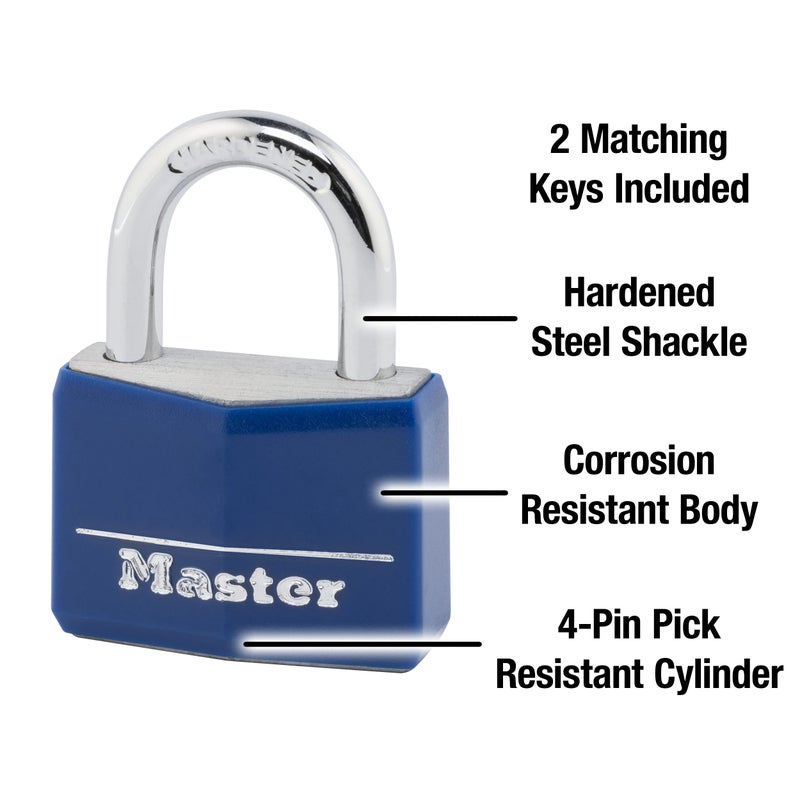 Master Lock Blue Vinyl Covered Aluminum Keyed Padlock, Small Lock for Gym or School Locker can be Used Indoors or Outdoors, 142DCM - Image 3
