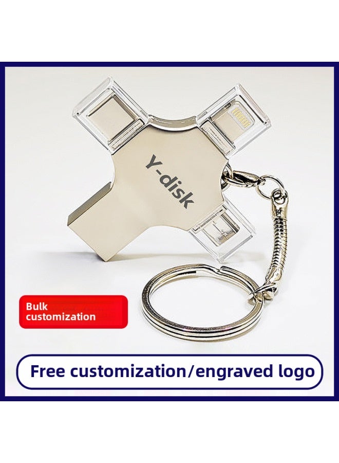 Metal Cross Mobile U Disk Four In One Universal USB Disk For Apple Huawei Type-c Android Computer-Capacity:64GB - Image 1