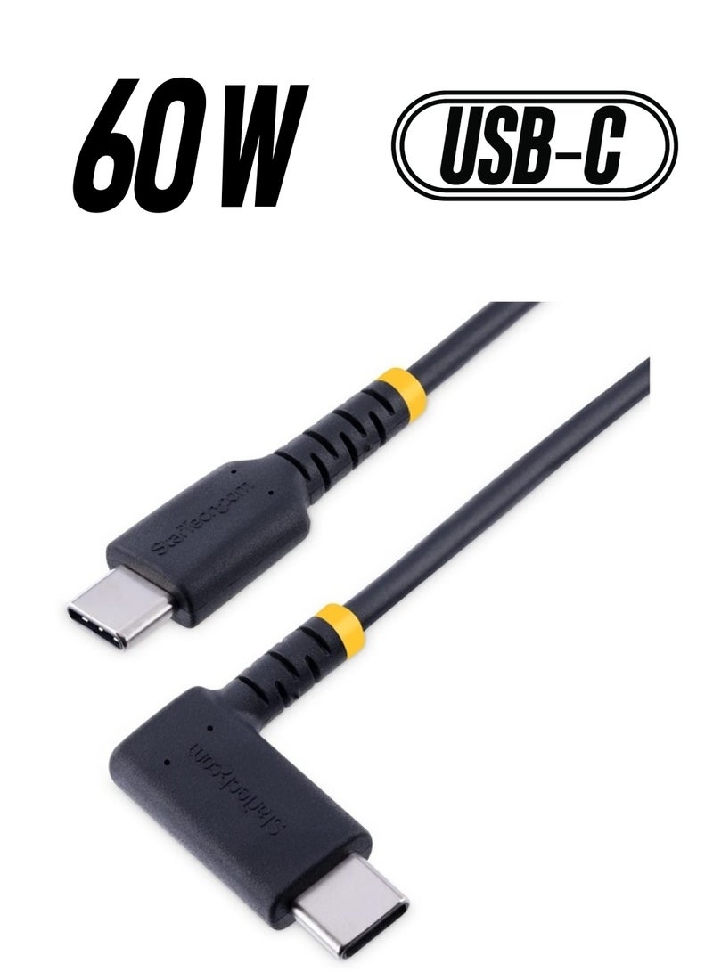 Startech.com 6in (15cm) USB C Charging Cable Right Angle - 60W PD 3A - Heavy Duty Fast Charge USB-C Cable - USB 2.0 Type-C - Rugged Aramid Fiber - Short USB Cord (R2CCR-15C-USB-CABLE), Black - Image 1
